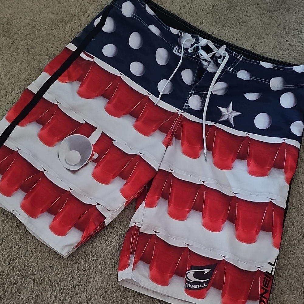 O'Neill Men's Red and Blue Swim Shorts